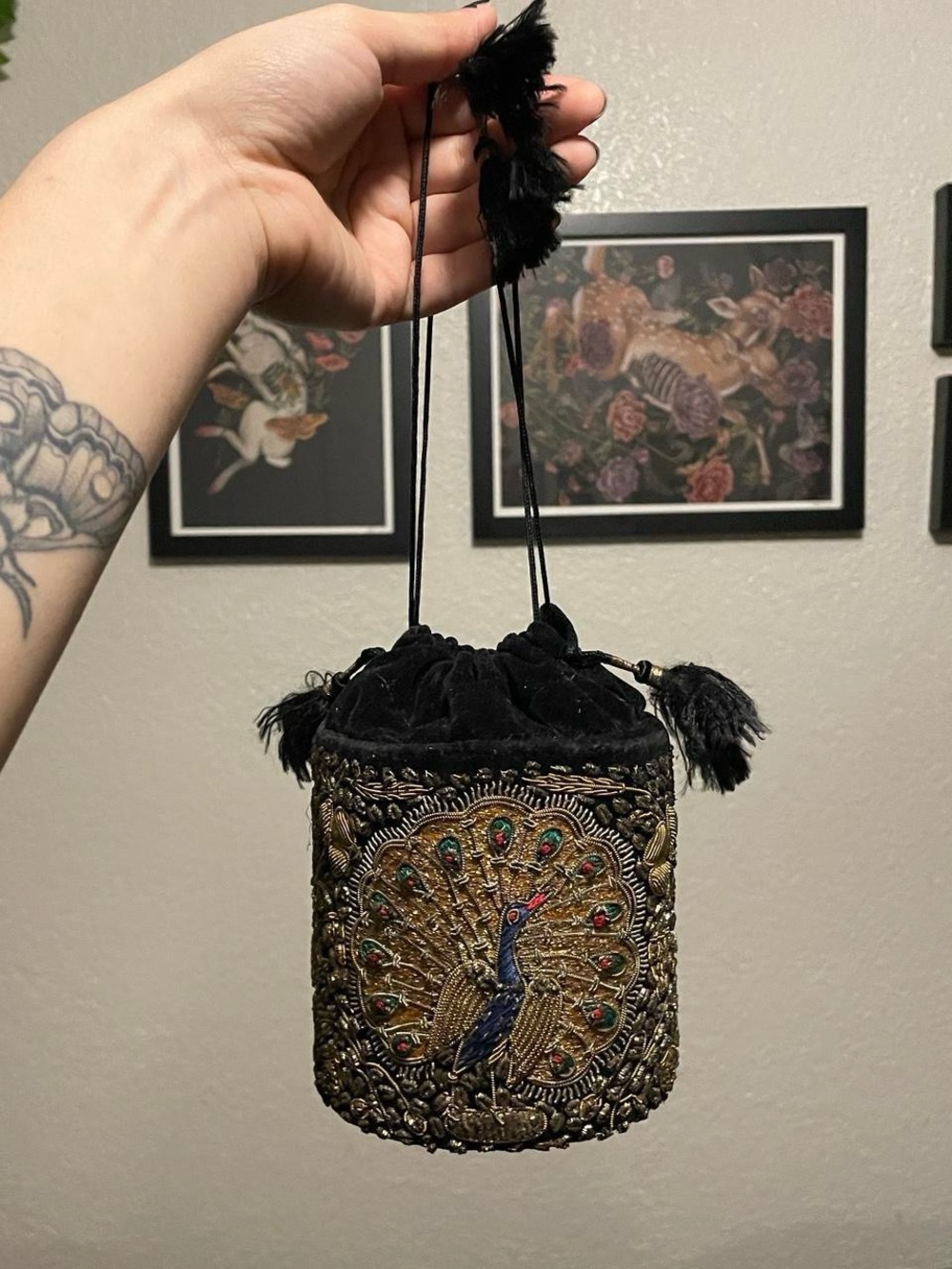 Vintage 1950s Beaded/embroidered Peacock Bag